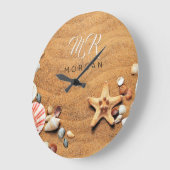 Sand & Muscheln, DIY Name & Monogram, Wh Script Große Wanduhr (Winkel)