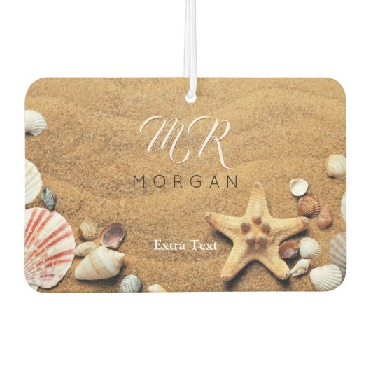 Sand & Muscheln, DIY Name & Monogramm, Extra Text Autolufterfrischer (Vorderseite)