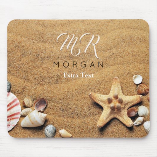Sand & Muscheln, DIY Name & Monogramm, Extra Text Mousepad (Vorne)