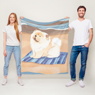 SAND N' SEA Creme Chow Chow Hundeleine Stranddecke Fleecedecke