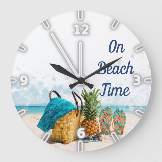 Sand Ocean Sky, Beach Scene, Ananas Große Wanduhr (Vorderseite)