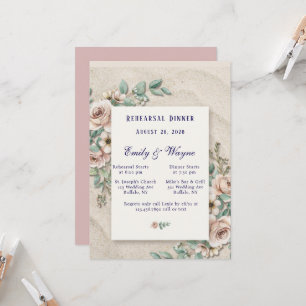 Sand-Off-White mit rosa floraler Probe Dinner Einladung