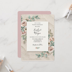Sand-Off-White-Sage-Grün-Blumenhochzeit Einladung