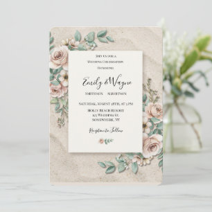 Sand-Off-White-Sage-Grün-Blumenhochzeit Einladung