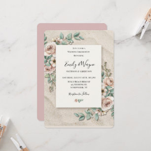 Sand Off-White Salbei Grün Florale Hochzeit Einladung