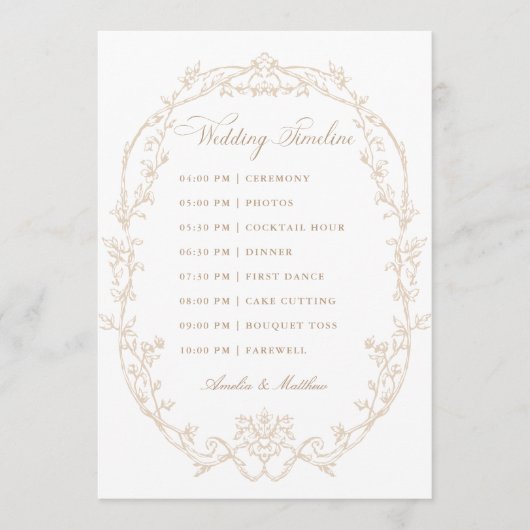 Sand Ornate Floral Frame Wedding Timeline Programm (Vorderseite)