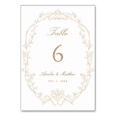 Sand Ornate Floral Frame Wedding Tischnummer (Vorderseite)
