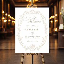 Sand Ornate Floral Frame Wedding Welcome Poster