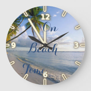 Sand-Ozean-Himmel-Palme, tropischer Strand Große Wanduhr