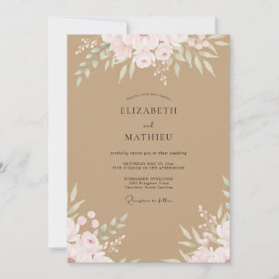 Sand-Pfirsich-Laub-Eukalyptus-Hochzeit Einladung