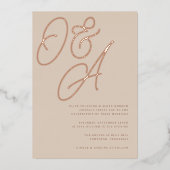 Sand | Rose Gold Script Monogram Wedding Folieneinladung (Vorderseite)
