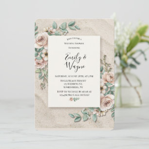 Sand-Sage-Grün-Floral-Hochzeitsdusche Einladung