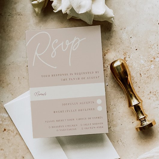 Sand | Script Watermark Meal Choice Wedding RSVP Karte