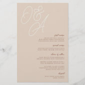 Sand | Script Watermark Monogram Wedding Menu (Vorderseite)