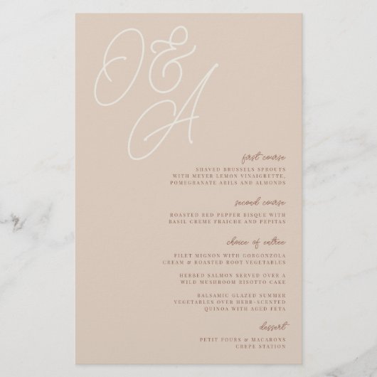 Sand | Script Watermark Monogram Wedding Menu (Vorderseite)