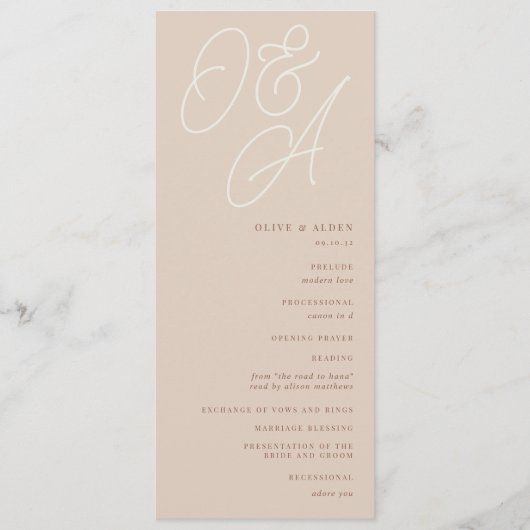 Sand | Script Watermark Monogram Wedding Programm (Vorderseite)