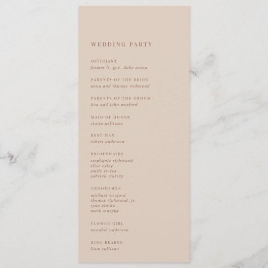 Sand | Script Watermark Monogram Wedding Programm (Rückseite)