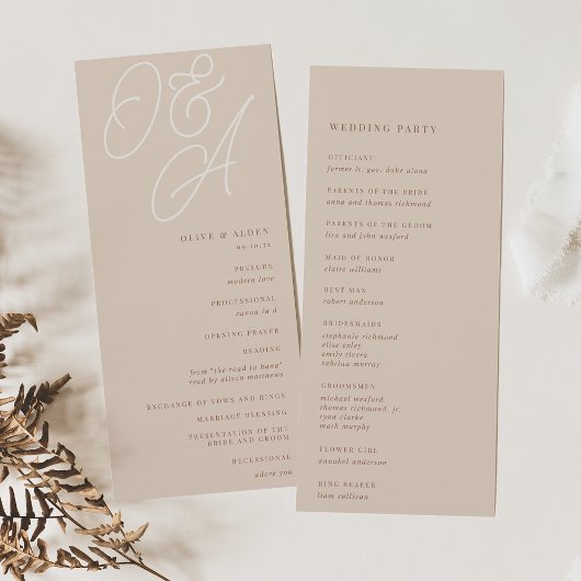 Sand | Script Watermark Monogram Wedding Programm