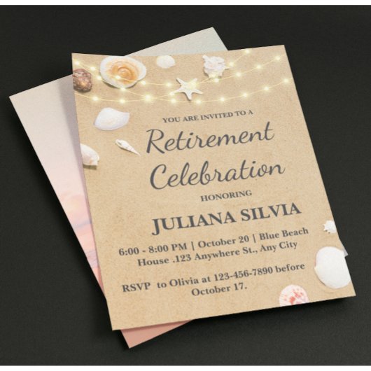 Sand Seashells Beach Retirement Party Flyer