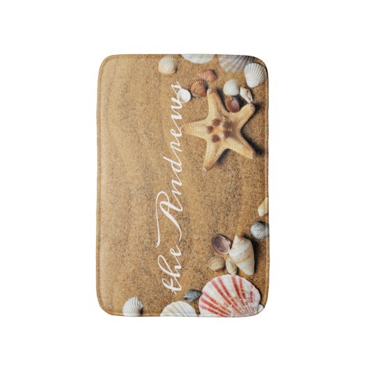Sand Seashells Ocean Calligraphy Name Badematte (Vorderseite Vertikal)