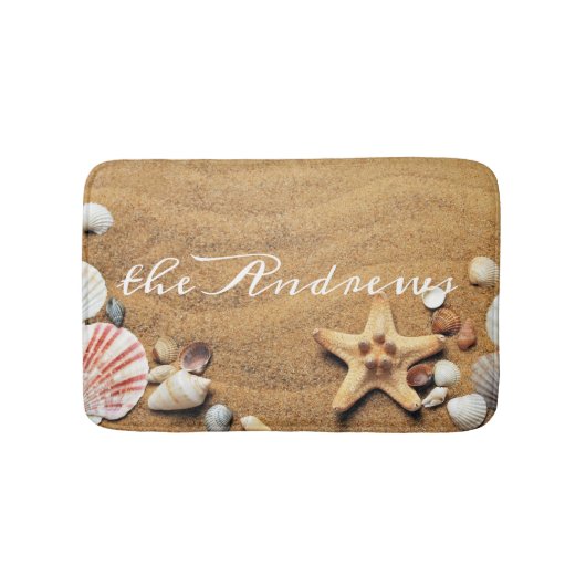 Sand Seashells Ocean Calligraphy Name Badematte (Vorderseite)