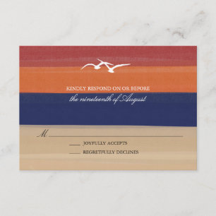 Sand-, See-u. Seemöwe- gemaltes Ozean-Hochzeit RSVP Karte