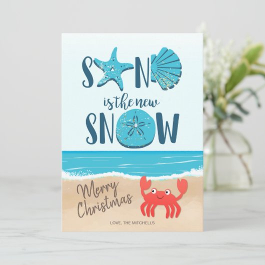 Sand Snow Seashell Beach Coastal Crab Weihnachten (Stehend Vorderseite)