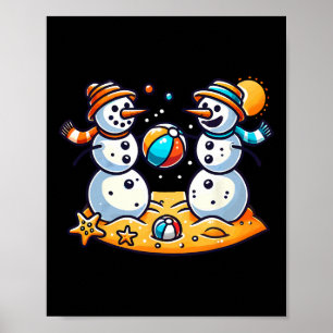 Sand Snowman spielt Beach Ball Xmas im Juli Sommer Poster
