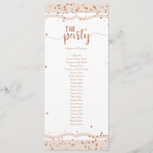 Sand Stripes & Rose Gold Confetti Hochzeitsprogram Programm (Rückseite)