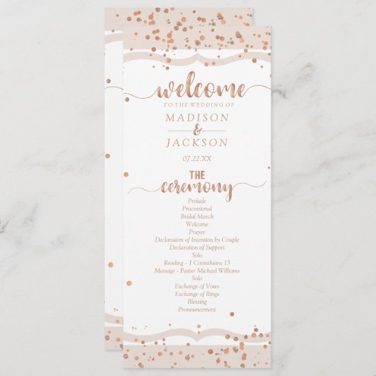 Sand Stripes & Rose Gold Confetti Hochzeitsprogram Programm (Vorne/Hinten)