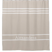 Sand Tan Taupe White Striped Nautical Coastal Duschvorhang (Vorderseite)