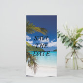 Sand Tropical Beach Hochzeit Save the Date Dankeskarte (Stehend Vorderseite)