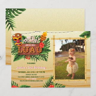 Sand Tropical Luau zum Geburtstag Einladung mit Fo