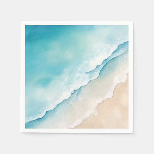 Sand und blaues Meer in Aquarellfarben Serviette (Vorderseite)