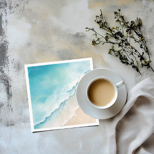 Sand und blaues Meer in Aquarellfarben Serviette