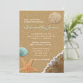 Sand und Muscheln Beach Geburtstagsparty Einladung (Stehend Vorderseite)