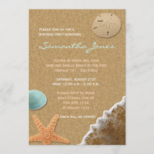 Sand und Muscheln Beach Geburtstagsparty Einladung