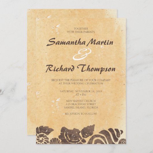 Sand und Muscheln/Einladung zur Hochzeit am Strand Einladung (Vorne/Hinten)