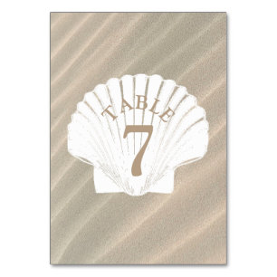 Sand-und Seashell-tan Wedding Tischnummer-Karte Tischnummer