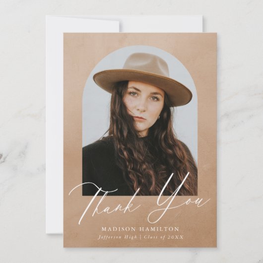 Sand Watercolor Arch Foto Abschluss Dankeskarte (Vorderseite)