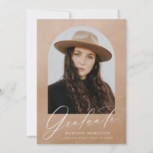 Sand Watercolor Arch Foto Graduation Party Einladung (Vorderseite)