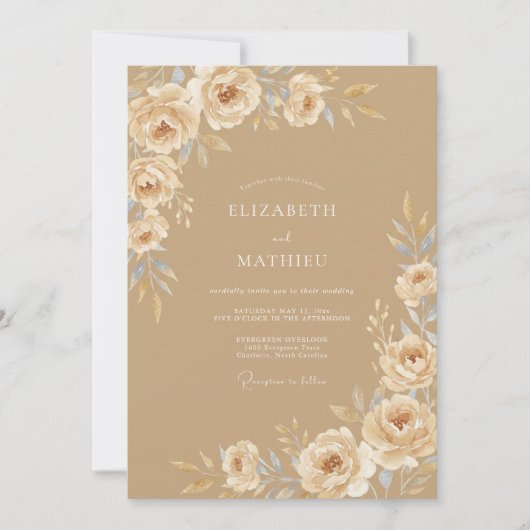 Sand Zarte Rustikale Hochzeit Einladung (Vorderseite)