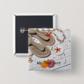 Sandalen, Muscheln und Starfish am Strand Button (Vorne & Hinten)