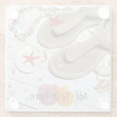 Sandalen, Muscheln und Starfish am Strand Glasuntersetzer (Rückseite)