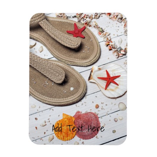 Sandalen, Muscheln und Starfish am Strand Magnet (Vertikal)