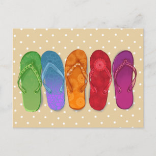 Sandals flip-flops beach party - sand dots postkarte