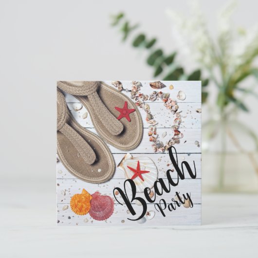 Sandals & Seashells Beach Party Geburtstag Einladung (Stehend Vorderseite)