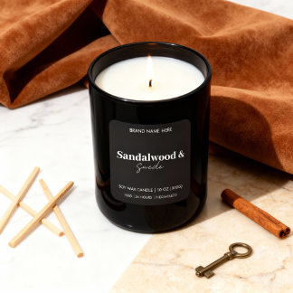 Sandalwood & Suede Custom Kerze - Schwarzer Aufkle Quadratischer Aufkleber