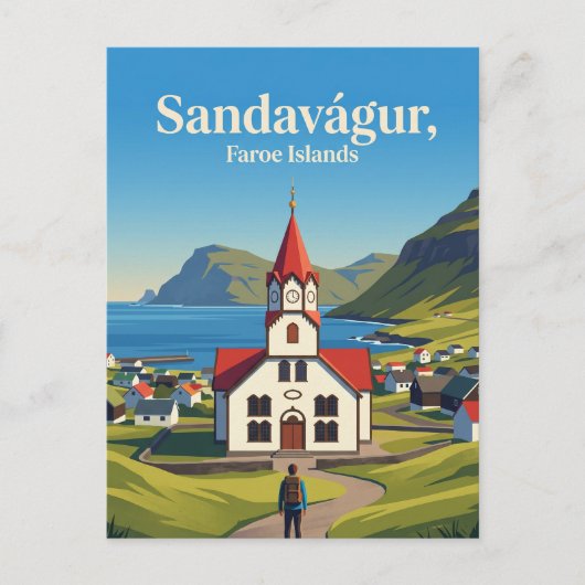 Sandavágur Kirche Färöer Inseln Postkarte (Vorderseite)