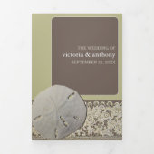 Sandballplatz, Vintage Hochzeit am Strand Dreifach Gefaltete Einladung (Cover)